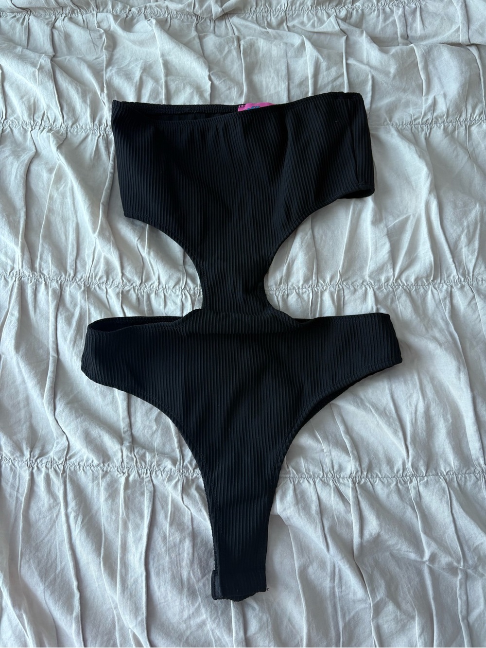 Edikted Black Ribbed Cutout One-Piece Bodysuit